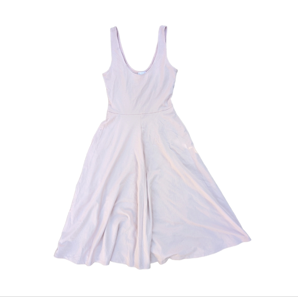 NWT NEW Peach Pastel Pink Sleeveless Midi Dress Tank Top Aline Swing Flare Skirt
